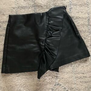 Zara Black Faux Leather Mini Skirt with Ruffle